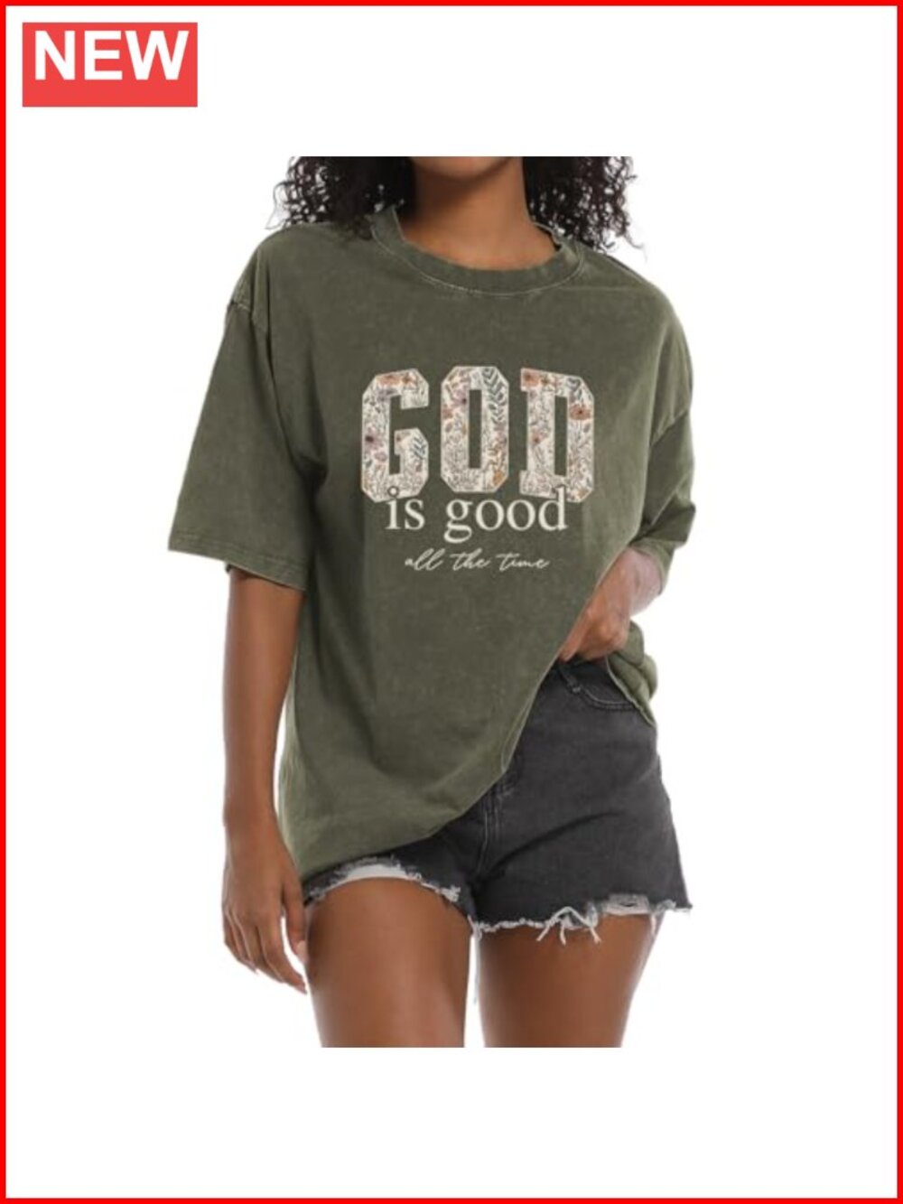 Christian Faith T-Shirt for Women Floral Graphic Acid Wash Tee